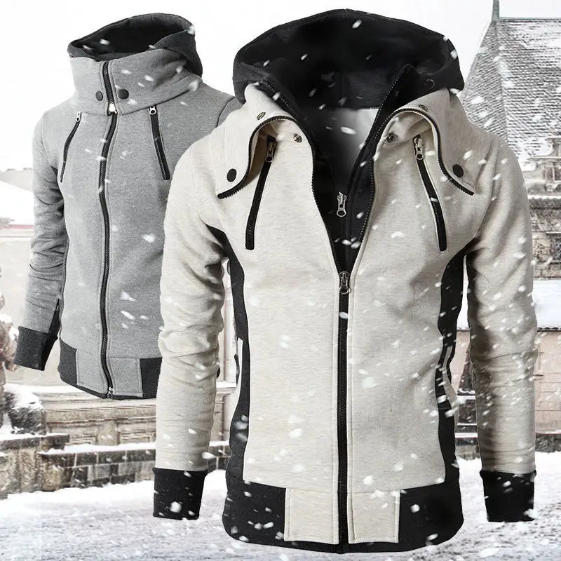 New Men's Hooded Sweatshirt Jacket Grey Black Zip Front