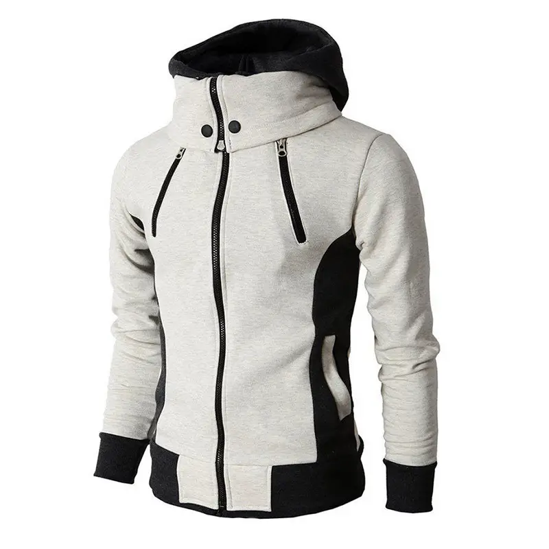 New Men's Hooded Sweatshirt Jacket Grey Black Zip Front - Image 6