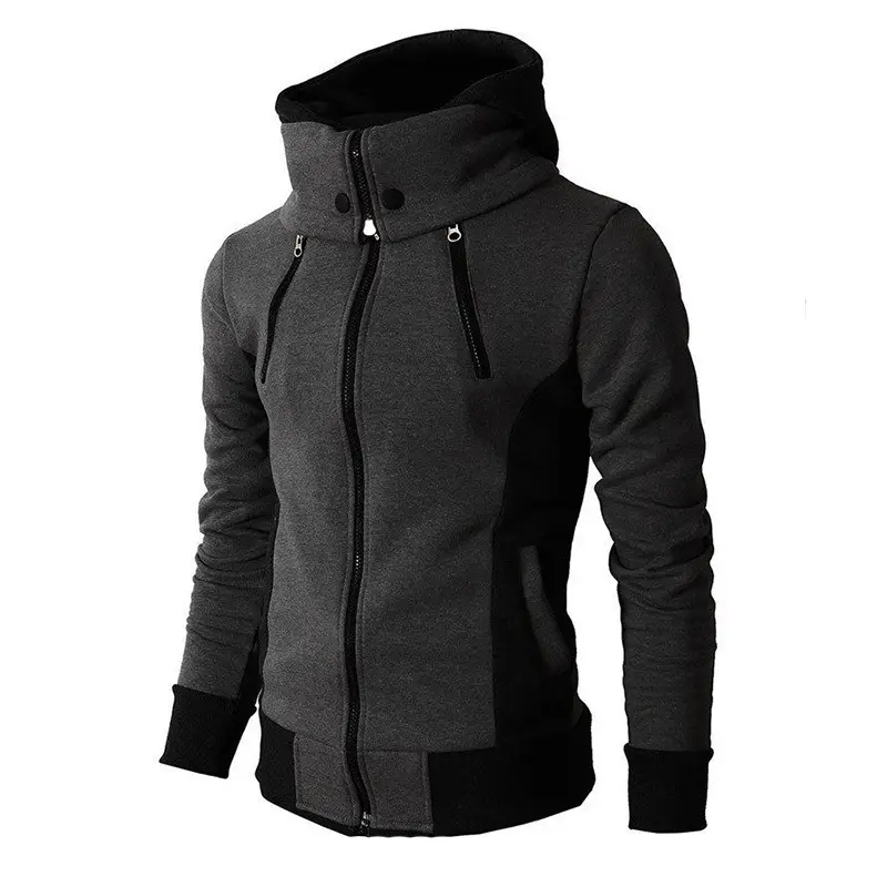 New Men's Hooded Sweatshirt Jacket Grey Black Zip Front - Image 7