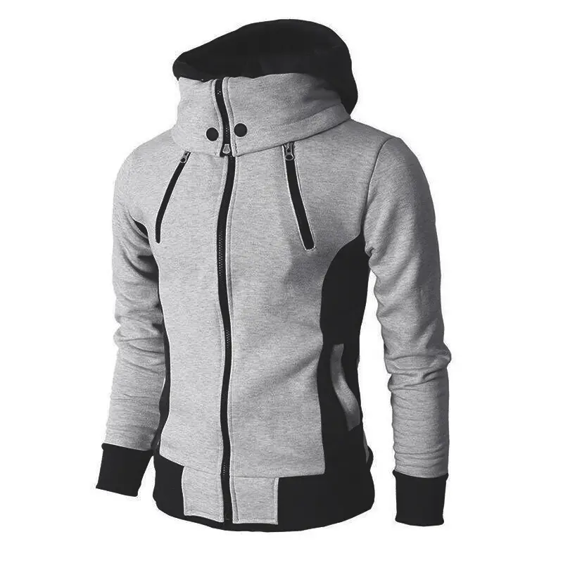 New Men's Hooded Sweatshirt Jacket Grey Black Zip Front - Image 3