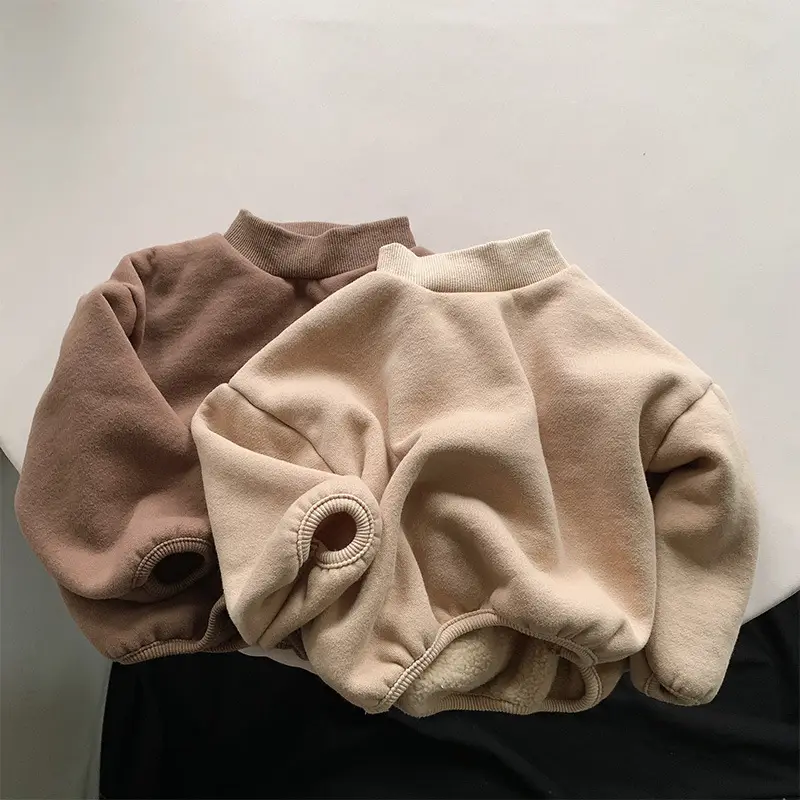 Kids Fleece Warm Collar Pullover Brown Beige - Image 4