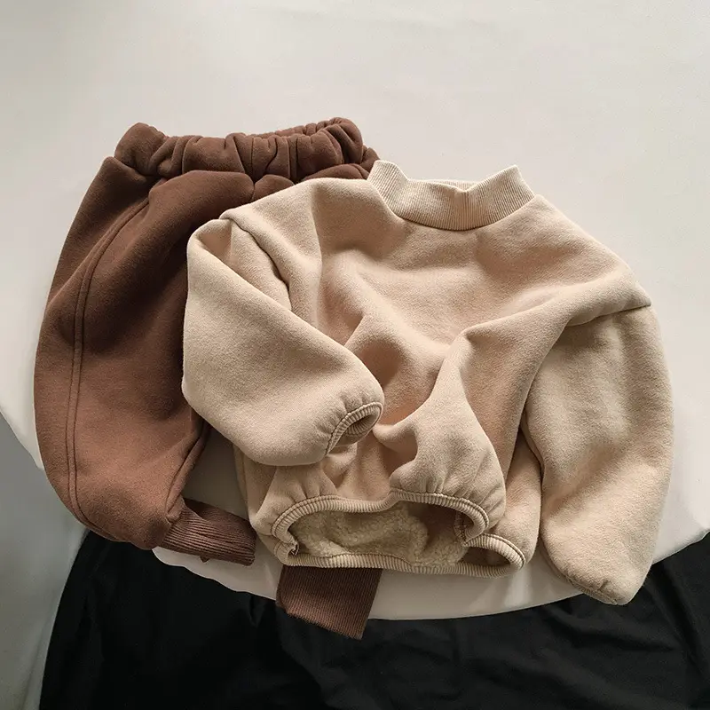 Kids Fleece Warm Collar Pullover Brown Beige - Image 5