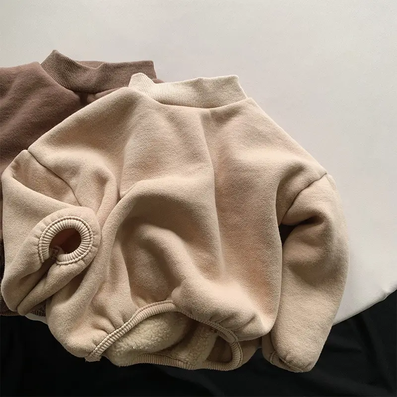 Kids Fleece Warm Collar Pullover Brown Beige - Image 2