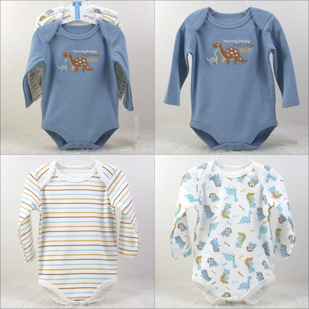 Creeper Baby Long Sleeve Bodysuit Set of 3 Blue - Image 4