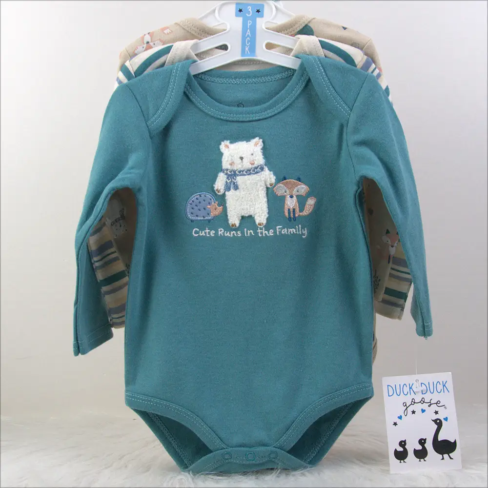 Creeper Baby Long Sleeve Bodysuit Set of 3 Blue — feature 19