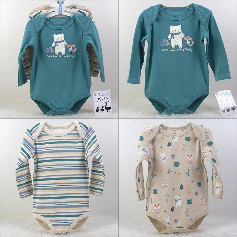 Creeper Baby Long Sleeve Bodysuit Set of 3 Blue — feature 24
