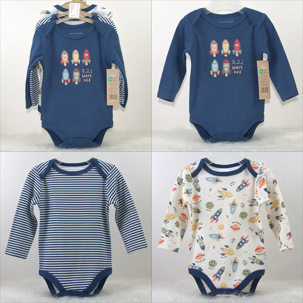 Creeper Baby Long Sleeve Bodysuit Set of 3 Blue — feature 6
