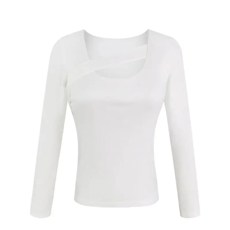 2025 Hollow Out Long Sleeve Top Women White Slim Fit - Image 5