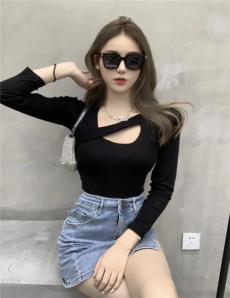2025 Hollow Out Long Sleeve Top Women White Slim Fit — feature 6