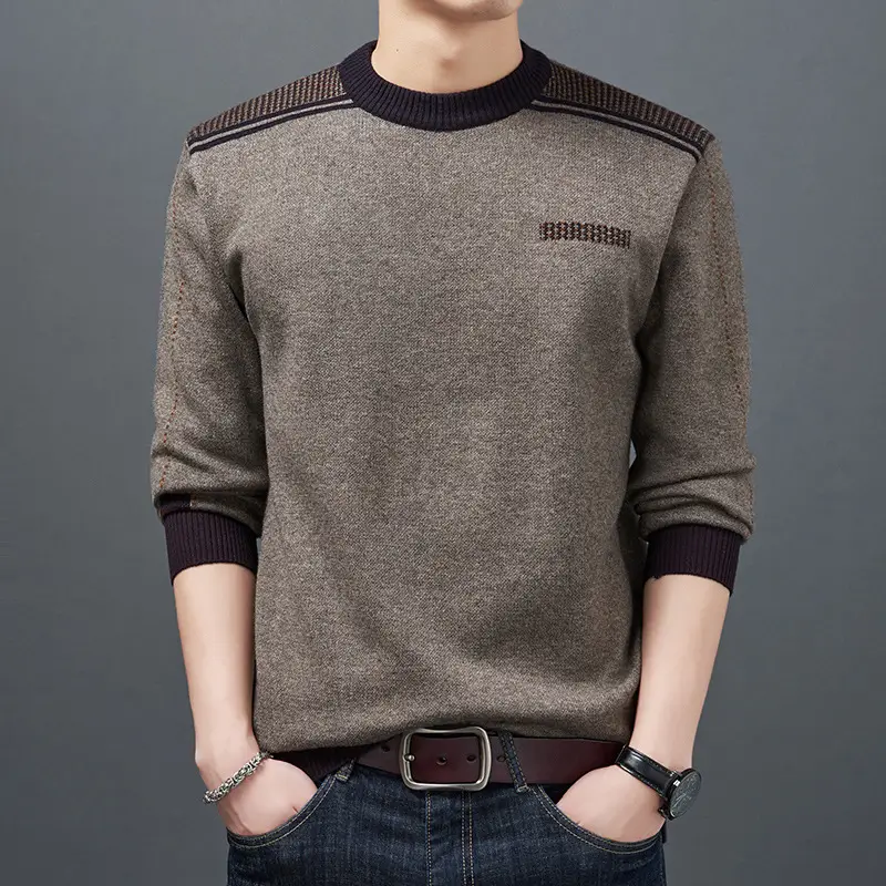 Middle-Aged Men Fleece Lined Sweater Black - Image 5