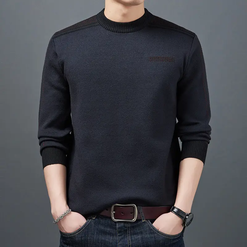 Middle-Aged Men Fleece Lined Sweater Black - Image 6