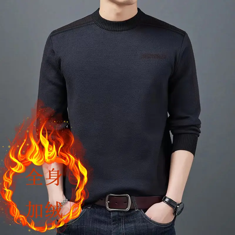 Middle-Aged Men Fleece Lined Sweater Black — feature 2