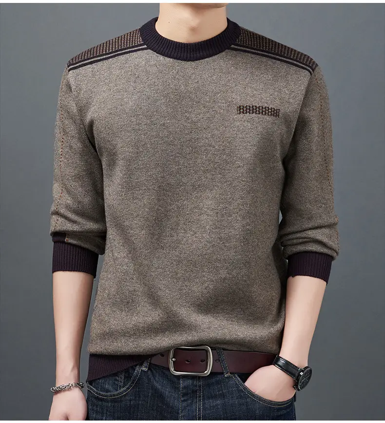Middle-Aged Men Fleece Lined Sweater Black — feature 16