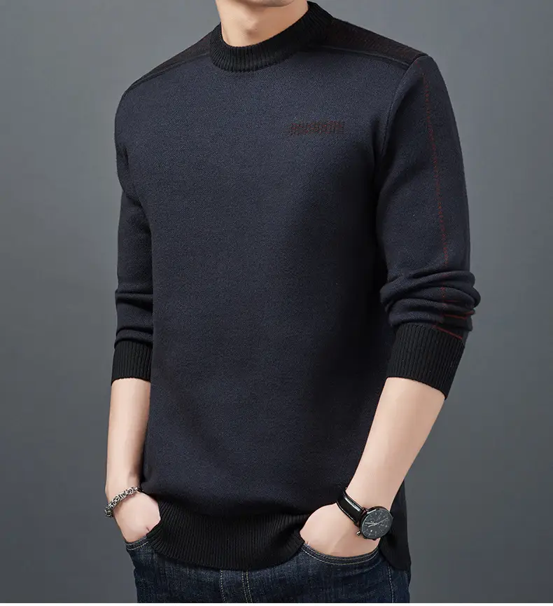 Middle-Aged Men Fleece Lined Sweater Black — feature 20