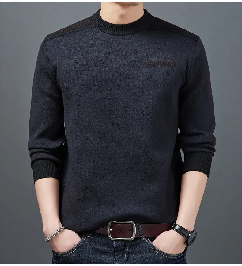 Middle-Aged Men Fleece Lined Sweater Black — feature 21