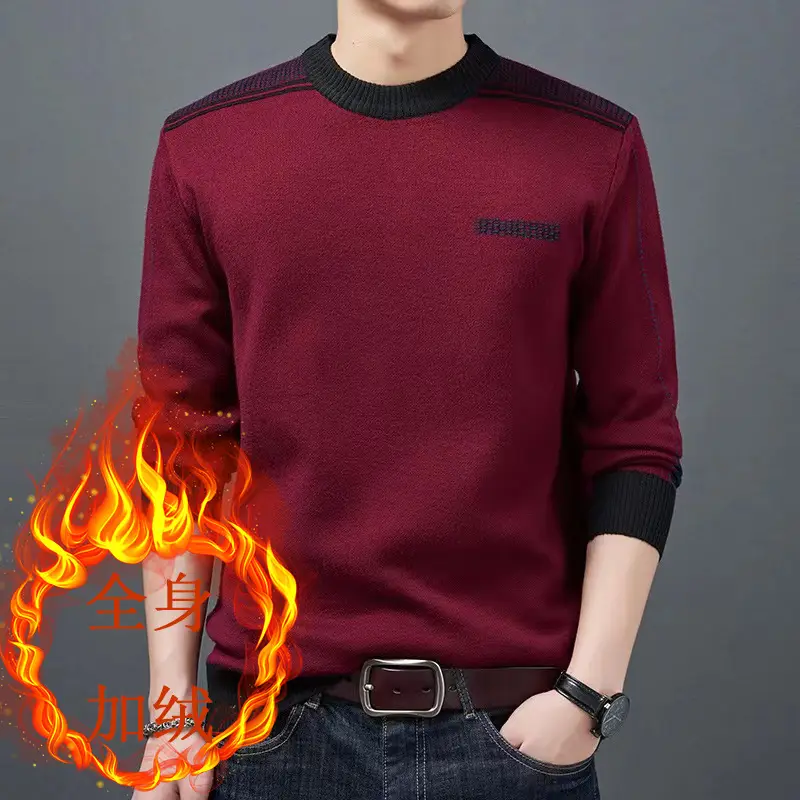 Middle-Aged Men Fleece Lined Sweater Black — feature 3
