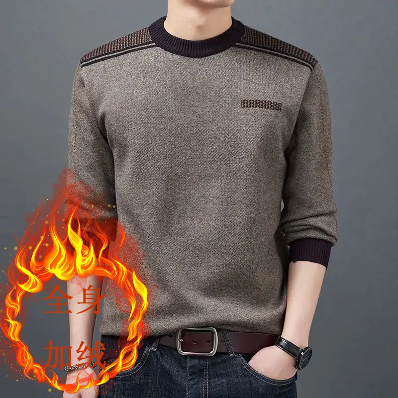 Middle-Aged Men Fleece Lined Sweater Black - Image 2