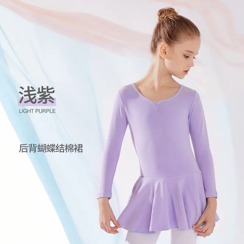 Light Blue Fleece Lined Ballet Dress for Girls - Image 2