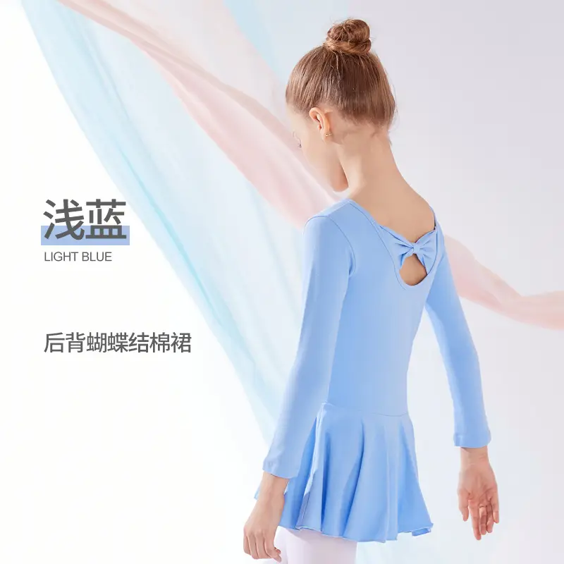 Light Blue Fleece Lined Ballet Dress for Girls - Image 3