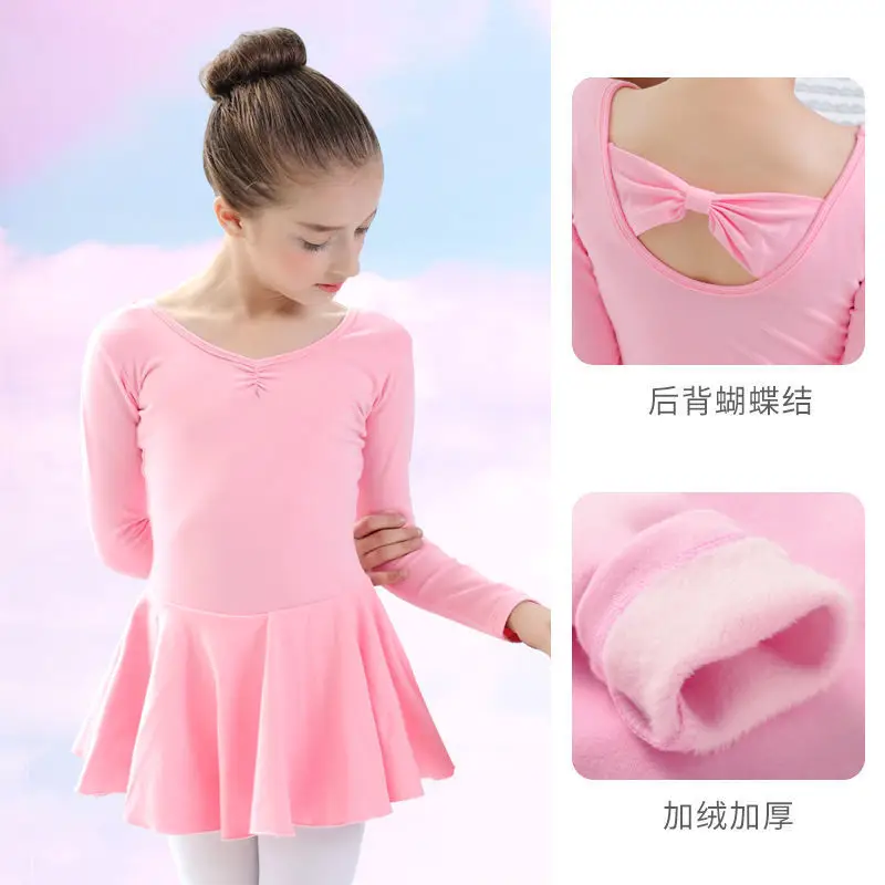 Light Blue Fleece Lined Ballet Dress for Girls - Image 5
