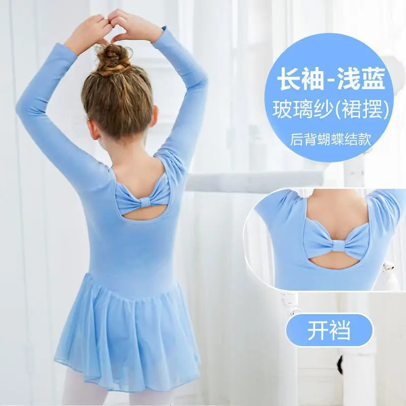 Light Blue Fleece Lined Ballet Dress for Girls - Image 8