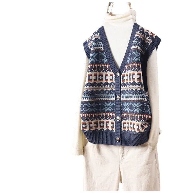 2021 Ethnic Jacquard Vest Women Winter Knitted Vest - Image 5