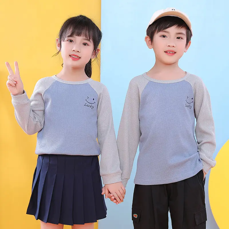 Children's Long Sleeve T-Shirt Blue Gray Kids Spring Autumn Top - Image 8
