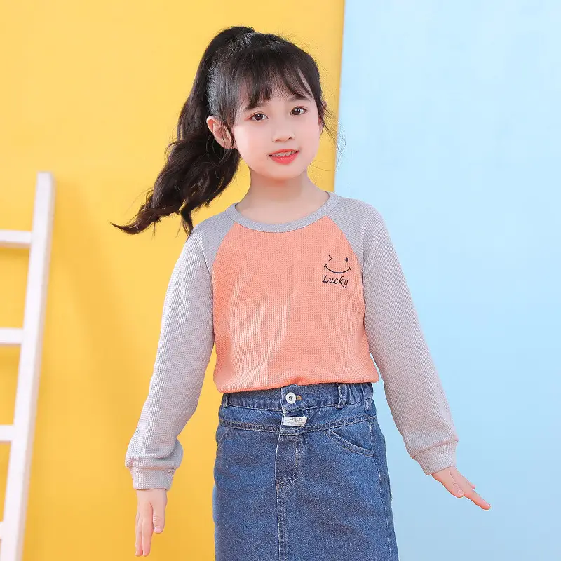 Children's Long Sleeve T-Shirt Blue Gray Kids Spring Autumn Top - Image 9