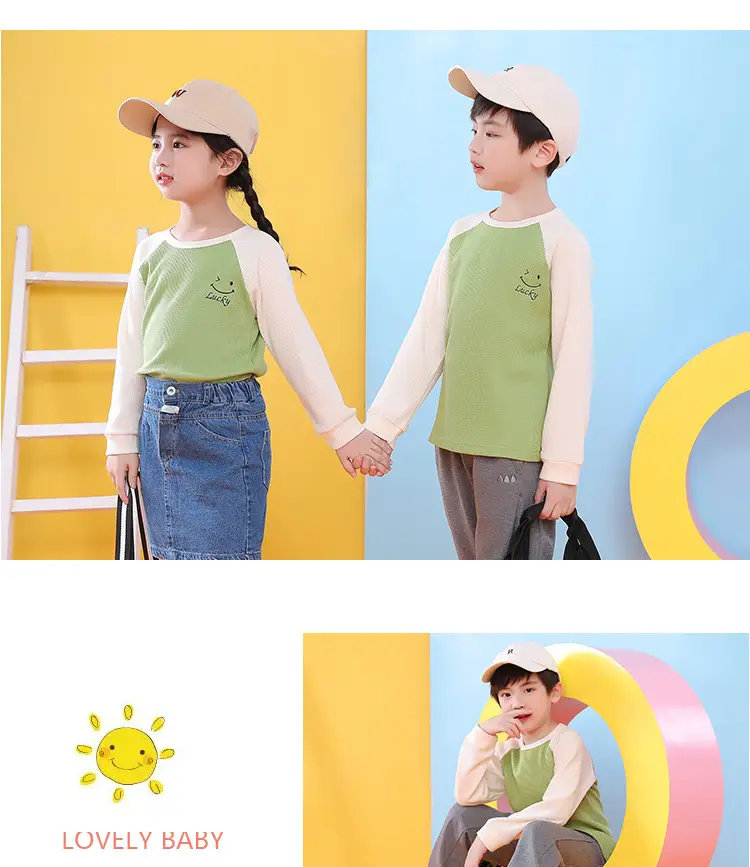 Children's Long Sleeve T-Shirt Blue Gray Kids Spring Autumn Top — feature 11