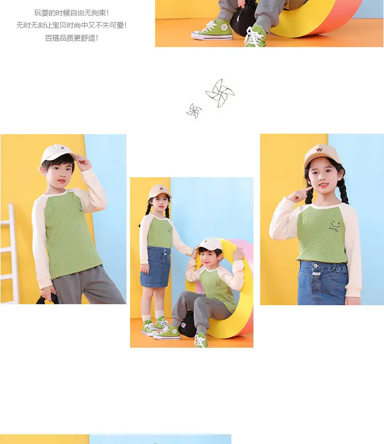 Children's Long Sleeve T-Shirt Blue Gray Kids Spring Autumn Top — feature 12