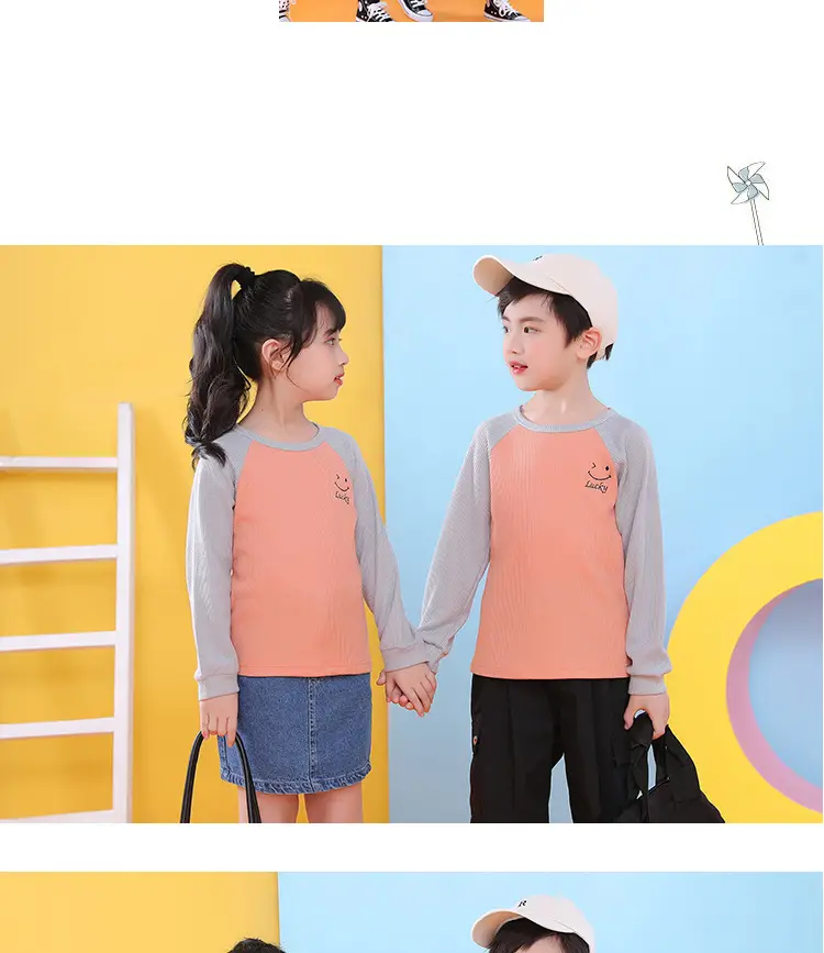 Children's Long Sleeve T-Shirt Blue Gray Kids Spring Autumn Top — feature 14
