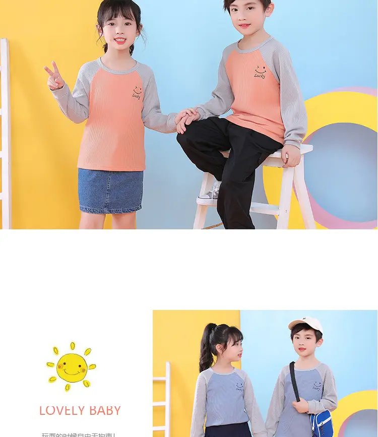 Children's Long Sleeve T-Shirt Blue Gray Kids Spring Autumn Top — feature 15