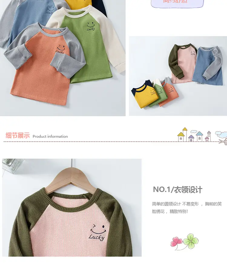 Children's Long Sleeve T-Shirt Blue Gray Kids Spring Autumn Top — feature 5