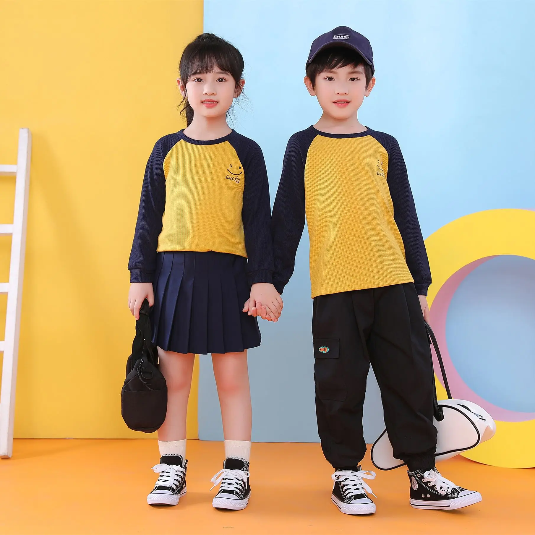 Children's Long Sleeve T-Shirt Blue Gray Kids Spring Autumn Top - Image 2