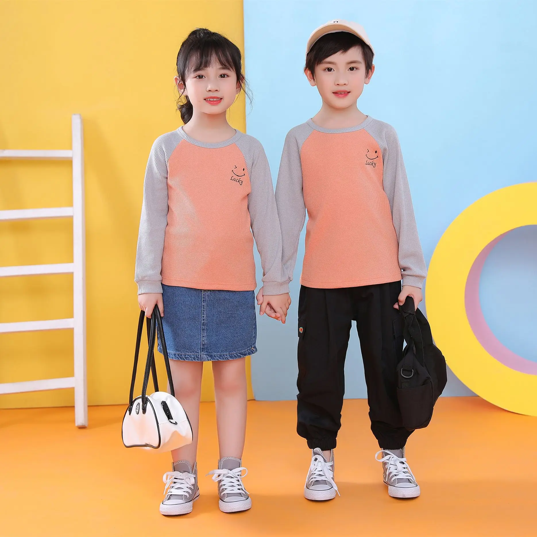 Children's Long Sleeve T-Shirt Blue Gray Kids Spring Autumn Top - Image 3