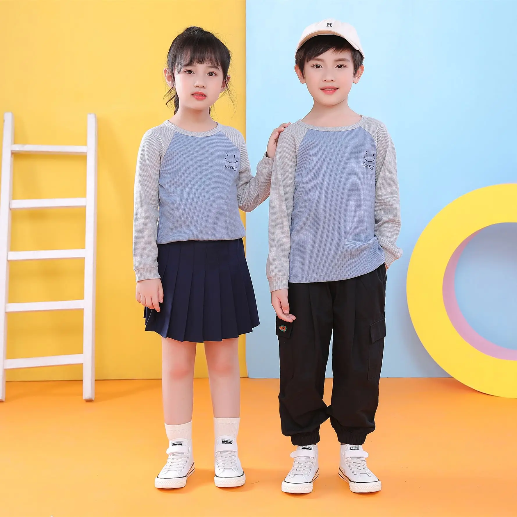 Children's Long Sleeve T-Shirt Blue Gray Kids Spring Autumn Top - Image 4