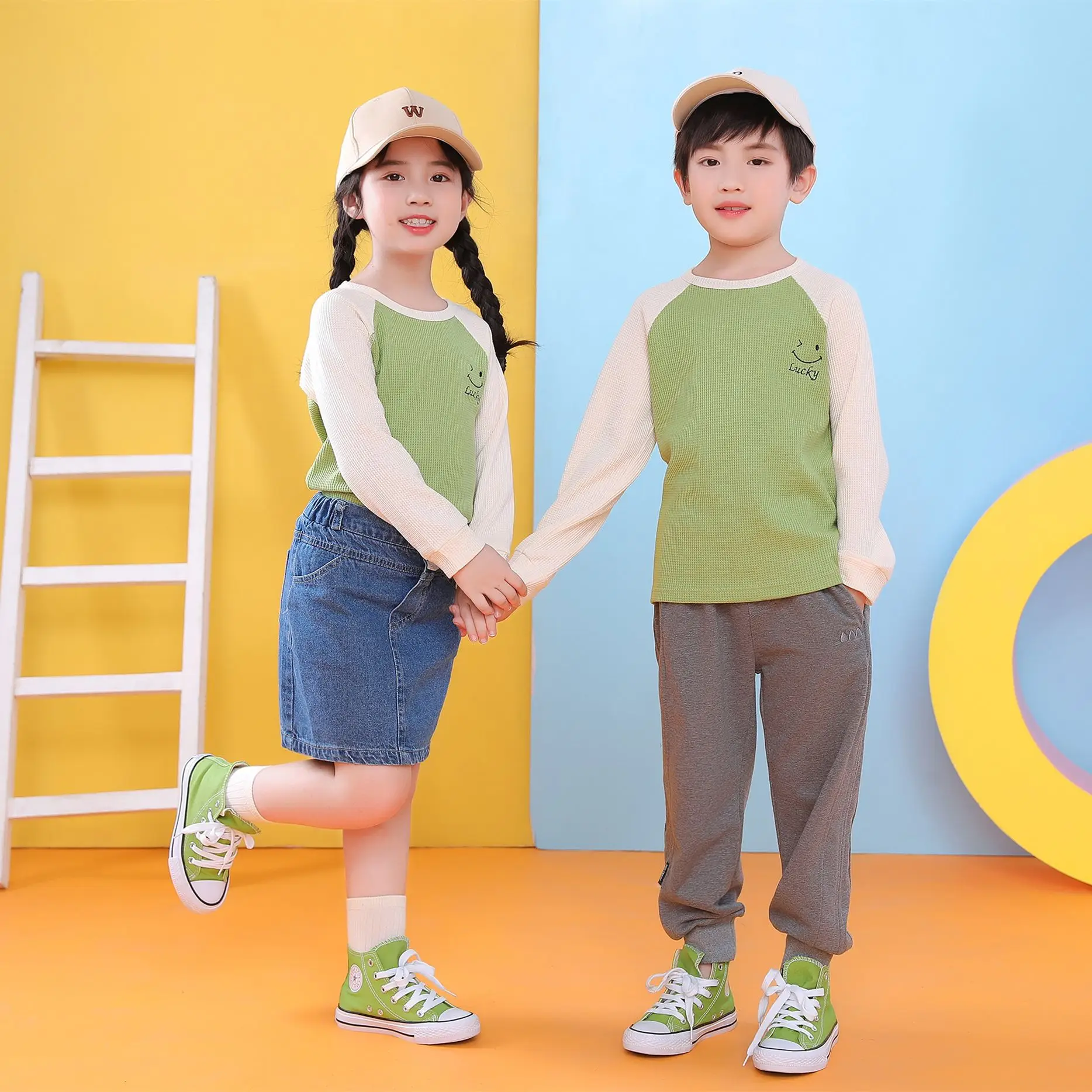 Children's Long Sleeve T-Shirt Blue Gray Kids Spring Autumn Top - Image 5