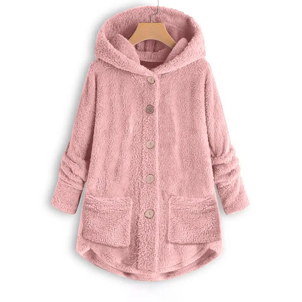 2023 Winter Women's Plush Hooded Jacket Gray Button Irregular - Image 11