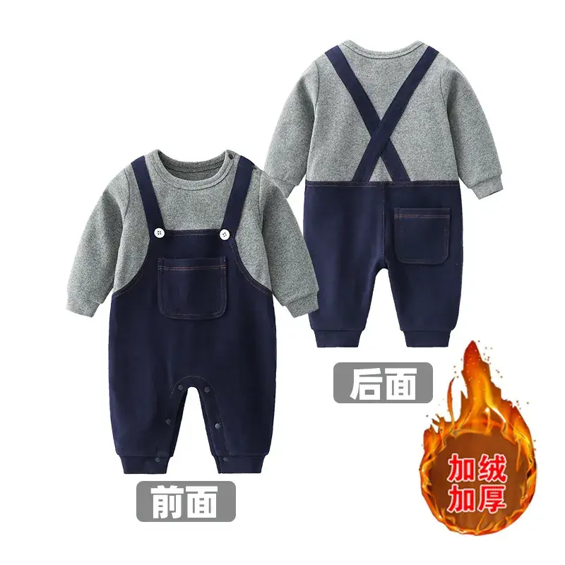 Baby Strap Gentleman Fleece Jumpsuit Set - Image 2