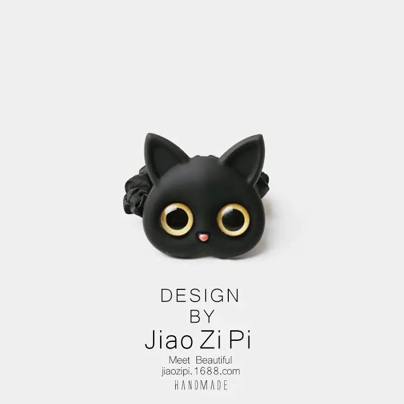 Cute Cat Hair Ropes Black White Cartoon Design