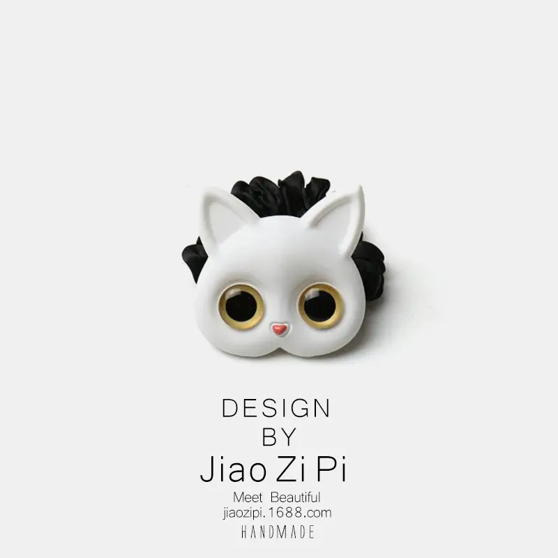 Cute Cat Hair Ropes Black White Cartoon Design - Image 2