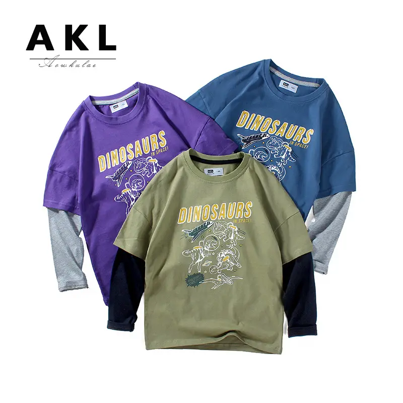 2025 Boys Dinosaur Print Long Sleeve T-Shirt Purple - Image 2