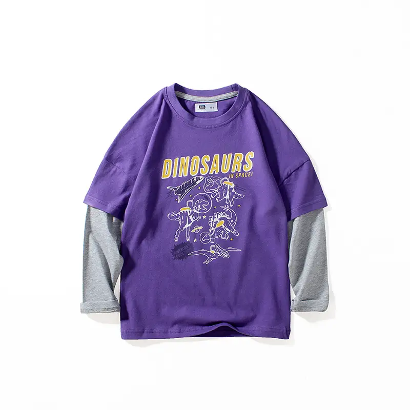 2025 Boys Dinosaur Print Long Sleeve T-Shirt Purple - Image 6