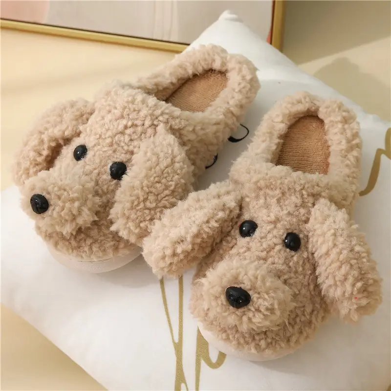 Winter Indoor Non-Slip Cotton Slippers for Women, Cartoon Bear and Teddy Dog Design, Closed-Back Slippers, Soft Home Use, Wholesale Cartoon Slippers