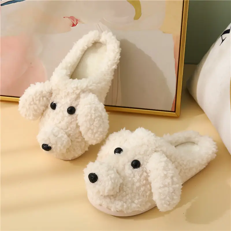 Winter Indoor Non-Slip Cotton Slippers for Women, Cartoon Bear and Teddy Dog Design, Closed-Back Slippers, Soft Home Use, Wholesale Cartoon Slippers