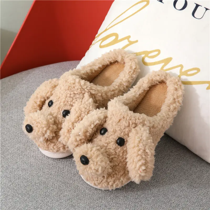 Winter Indoor Non-Slip Cotton Slippers for Women, Cartoon Bear and Teddy Dog Design, Closed-Back Slippers, Soft Home Use, Wholesale Cartoon Slippers