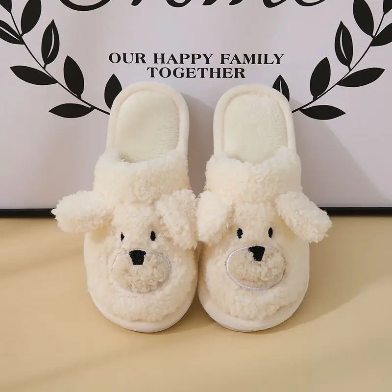 Winter Indoor Non-Slip Cotton Slippers for Women, Cartoon Bear and Teddy Dog Design, Closed-Back Slippers, Soft Home Use, Wholesale Cartoon Slippers