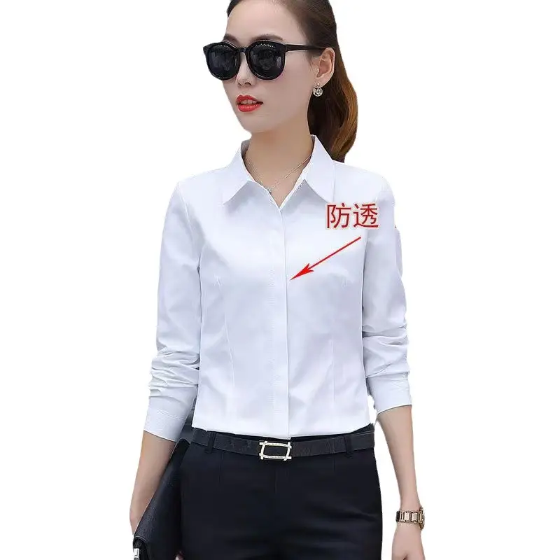 Women Korean Style Slim Fit Work Shirt with Concealed Buckle