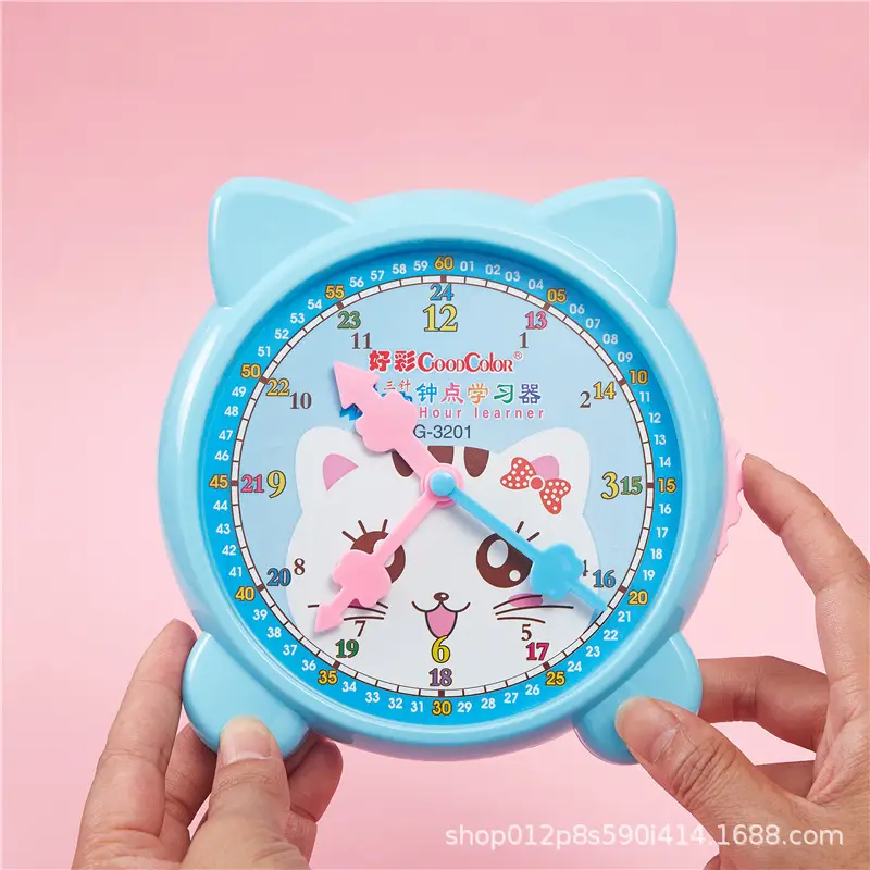 Kids Cat Design Educational Clock with 3 Needles - Image 8