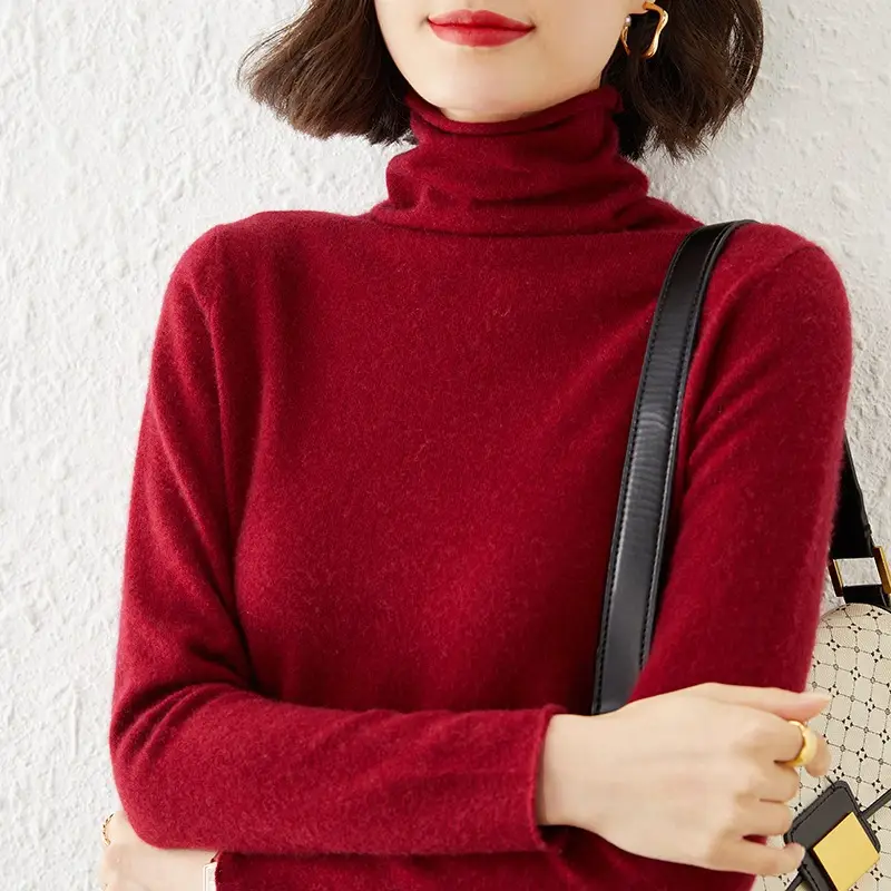 Women Wool Piled Collar Sweater Green Long Sleeve - Image 12